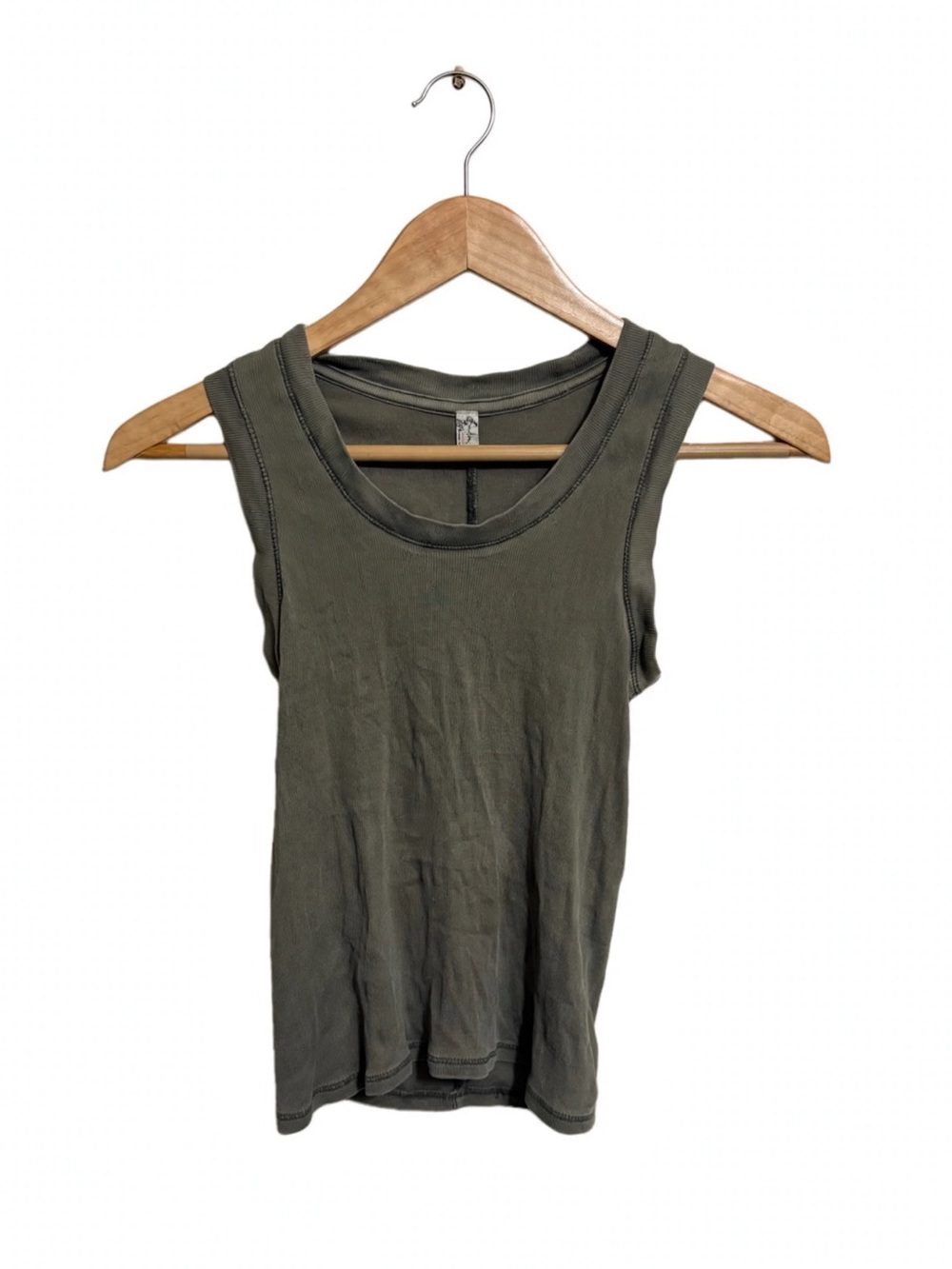 Free People Olive Green Ribbed Scoop Tank- Size XS